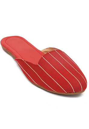 Stripe Printed Synthetic Women Jutti in Red