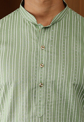 Stripe Printed Viscose Rayon Kurta in Light Green