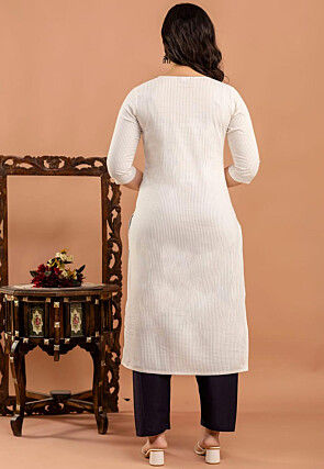 Stripe Printed Viscose Rayon Straight Kurta in Off White