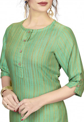 Stripe Printed Viscose Straight Kurta in Light Green