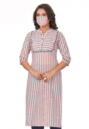 Striped Cotton Straight Kurta in Multicolor