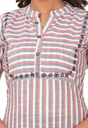 Striped Cotton Straight Kurta in Multicolor