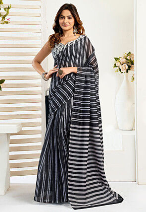 Pre-stitched Linen Saree in Black