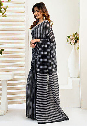 Pre-stitched Linen Saree in Black