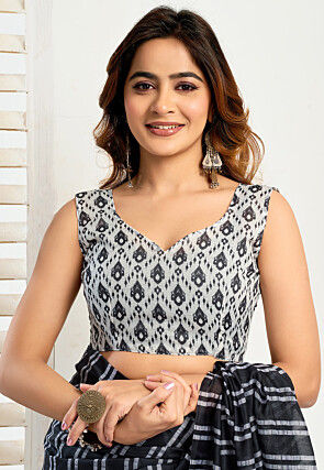 Pre-stitched Linen Saree in Black