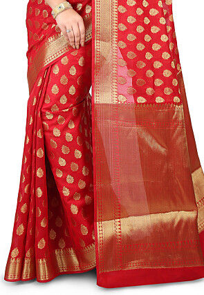 Woven Chanderi Silk Saree in Red