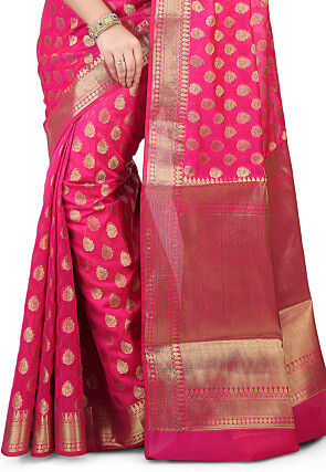 Woven Chanderi Silk Saree in Fuchsia