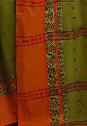 Tant Cotton Saree in Olive Green