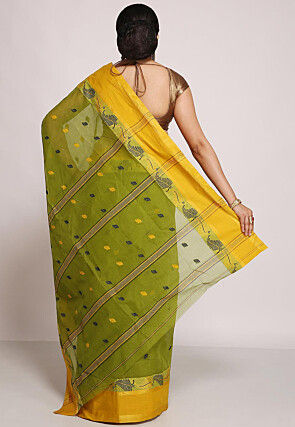 Tant Cotton Saree in Olive Green