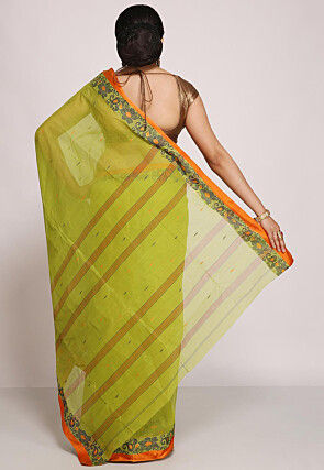 Tant Cotton Saree in Olive Green