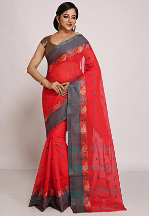 Tant Cotton Saree in Red