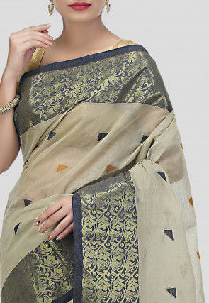 Tant Cotton Tant Handloom Saree in Light Grey