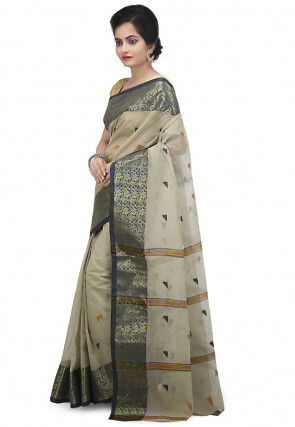 Tant Cotton Tant Handloom Saree in Light Grey