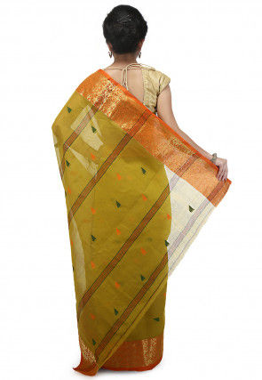 Tant Cotton Tant Handloom Saree in Olive Green