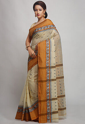 Tant Pure Cotton Saree in Beige