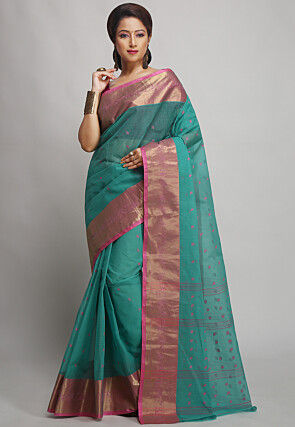 Tant Pure Cotton Saree in Blue