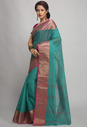 Tant Pure Cotton Saree in Blue