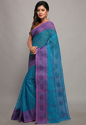 Tant Pure Cotton Saree in Blue