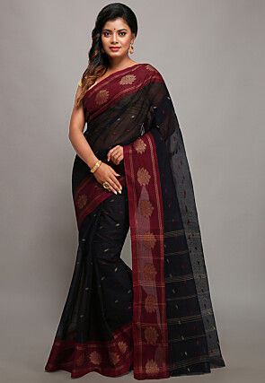 Tant Pure Cotton Saree in Dark Navy Blue