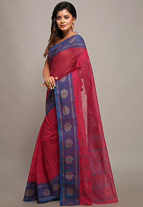 Tant Pure Cotton Saree in Fuchsia