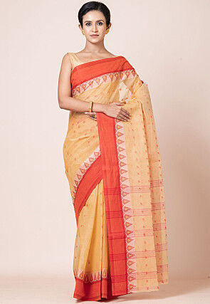 Tant Pure Cotton Saree in Light Beige