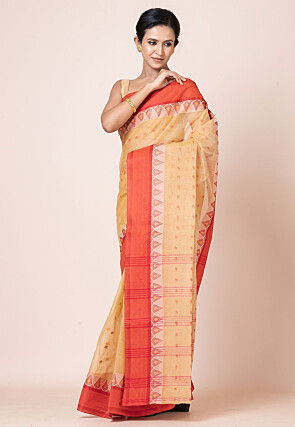 Tant Pure Cotton Saree in Light Beige