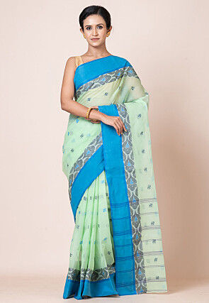 Tant Pure Cotton Saree in Light Green