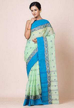 Tant Pure Cotton Saree in Light Green