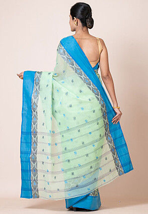 Tant Pure Cotton Saree in Light Green