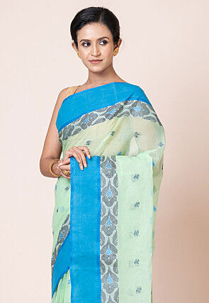 Tant Pure Cotton Saree in Light Green