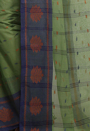 Tant Pure Cotton Saree in Olive Green