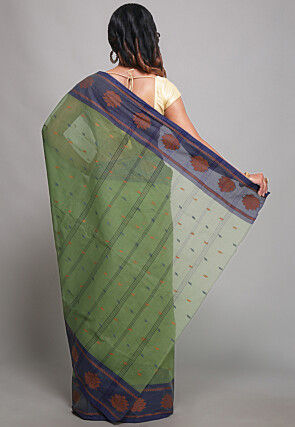 Tant Pure Cotton Saree in Olive Green