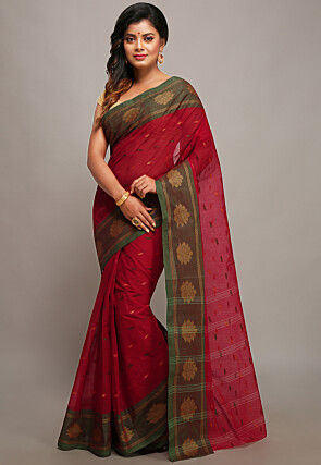 Tant Pure Cotton Saree in Red