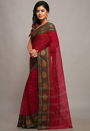 Tant Pure Cotton Saree in Red