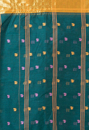 Tant Pure Cotton Saree in Teal Green