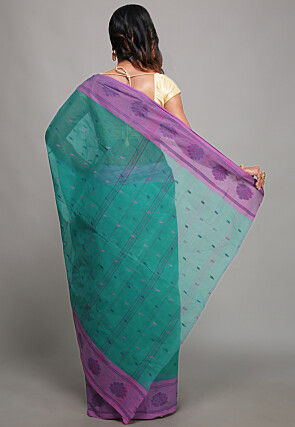 Tant Pure Cotton Saree in Turquoise