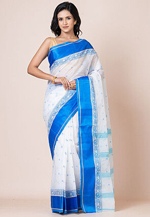 Tant Pure Cotton Saree in White