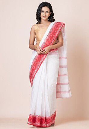 Tant Pure Cotton Saree in White