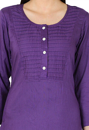 Plain Rayon Long Kurta in Purple