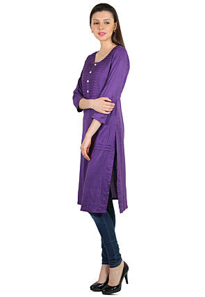 Plain Rayon Long Kurta in Purple