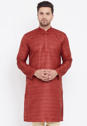 Textured Art Silk Kurta in Maroon