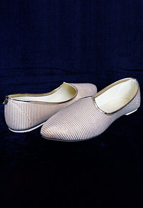 Textured Art Silk Men Mojari in Light Beige