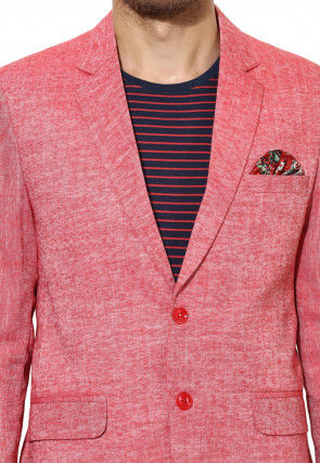 Textured Linen Blazer in Red
