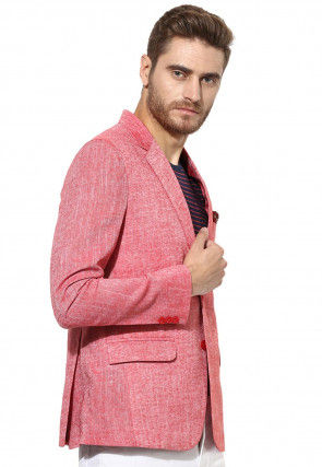 Textured Linen Blazer in Red
