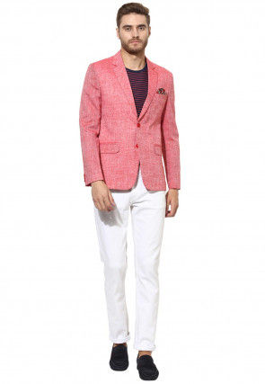 Textured Linen Blazer in Red
