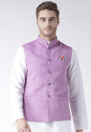 Textured Linen Nehru Jacket in Light Purple