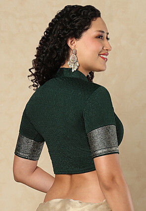 Textured Lycra(Elastane) Blouse in Dark Green