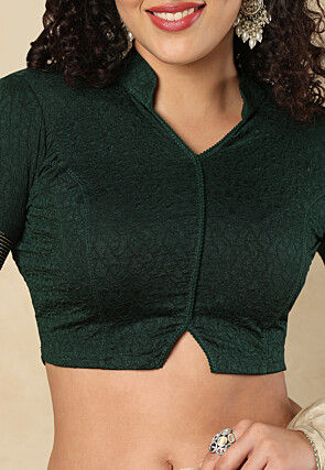 Textured Lycra(Elastane) Blouse in Dark Green