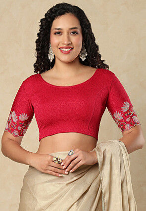 Textured Lycra(Elastane) Blouse in Fuchsia