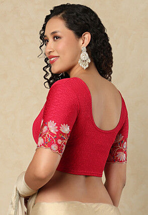 Textured Lycra(Elastane) Blouse in Fuchsia